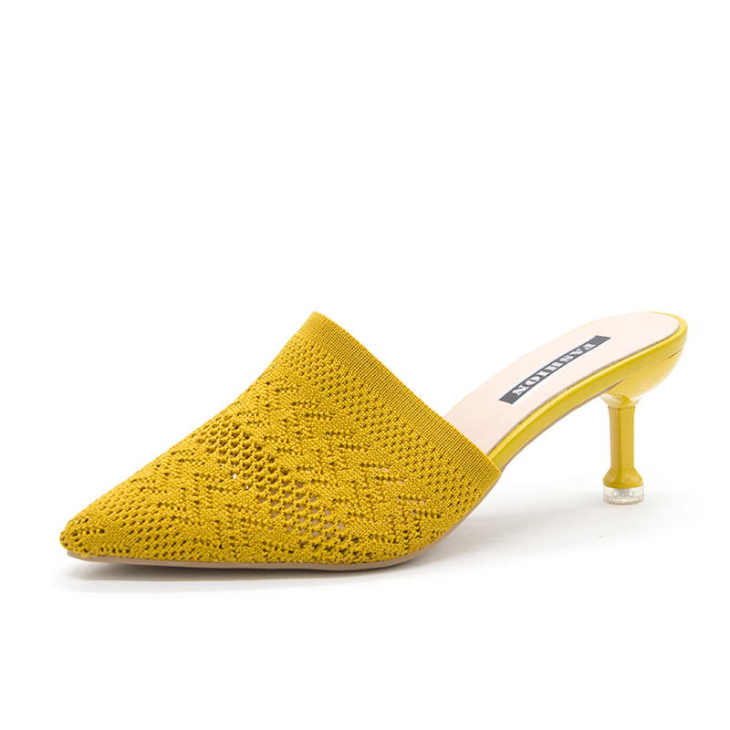 Sewing Knit - Summer Women Slippers Yellow Black Knitted
