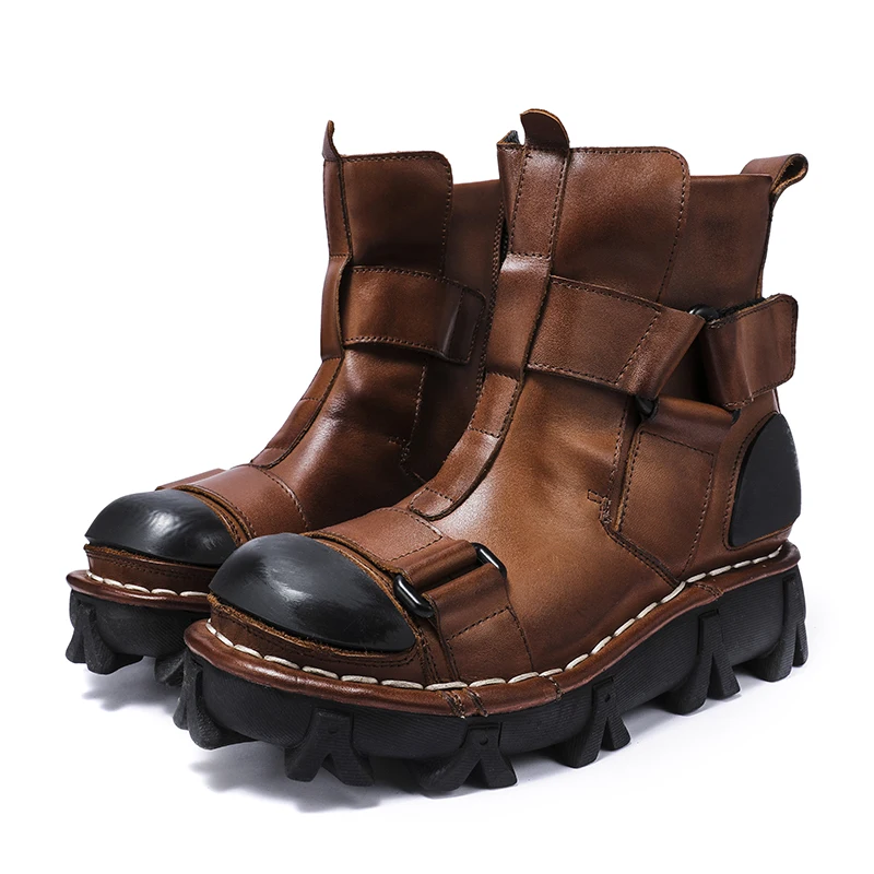 Sewing Zipper - Men's Cow Genuine Leather Motorcycle Boots
