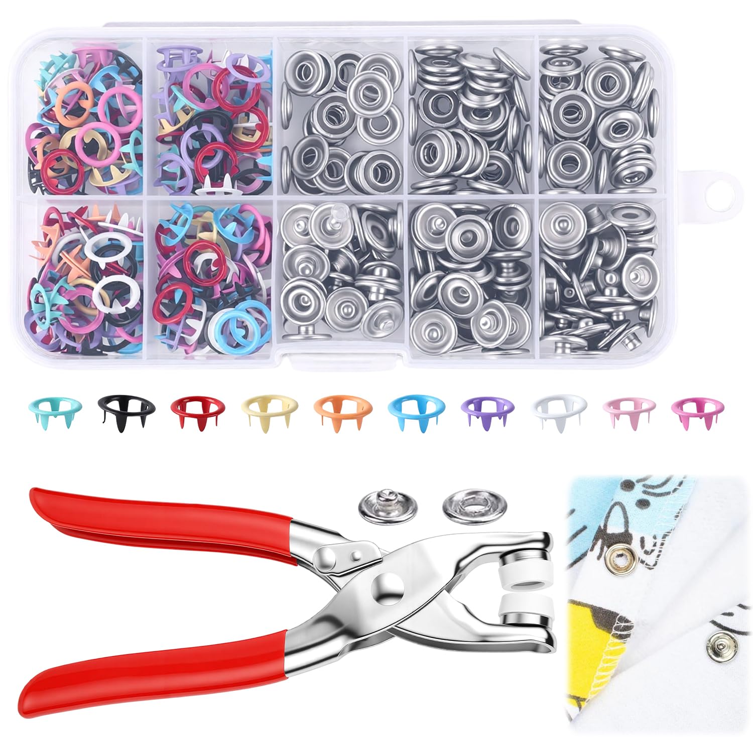 Snap Button Plier - Sewing Kit with 100PCS Metal Buttons,