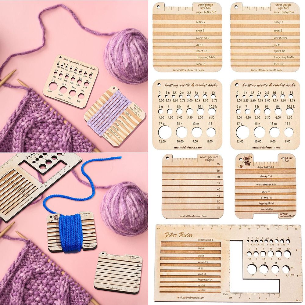 Sewing Gauge Ruler - 3/4pcs Wood Knitting Needle Gauge And
