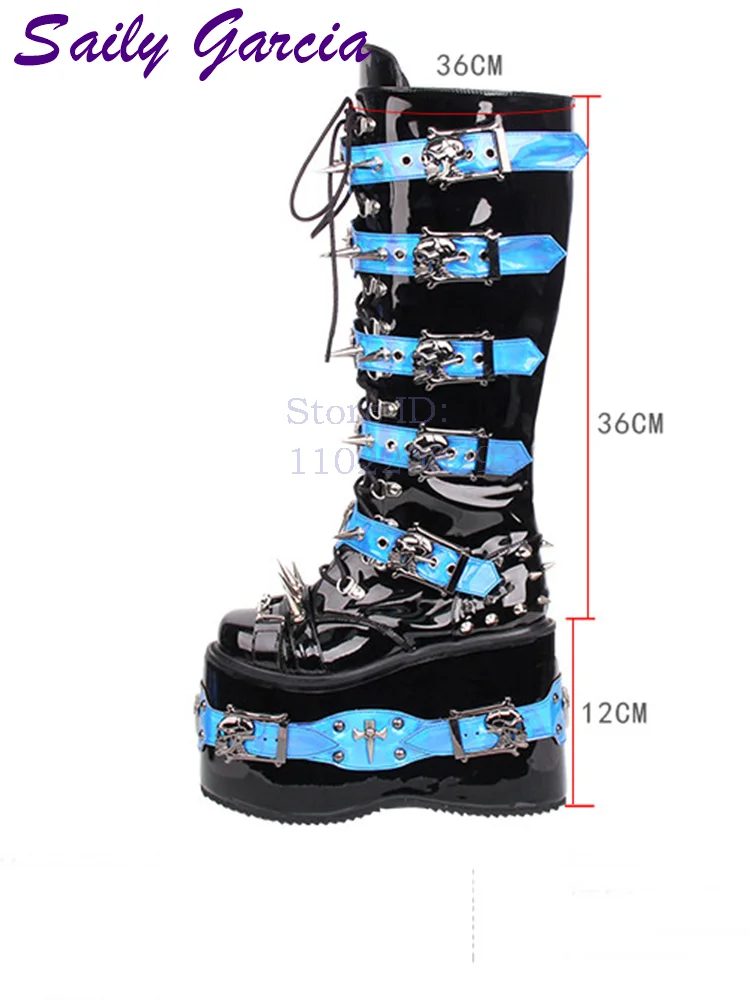 Skull Rivet Punk Knee-high Boo - Sewing Zipper recension och pris