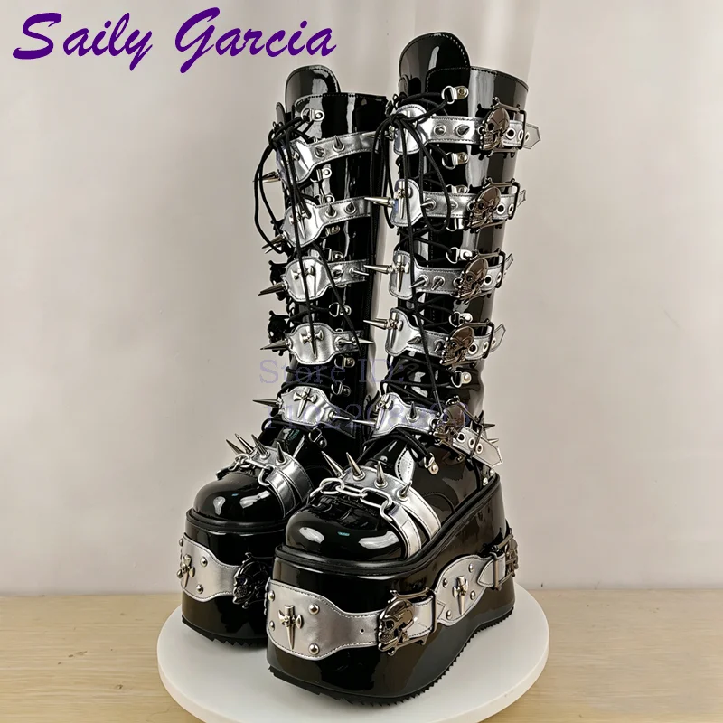 Skull Rivet Punk Knee-high Boo - Sewing Zipper recension och pris